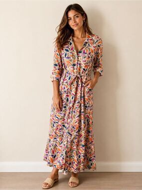 J.McLaughlin Brynn Maxi Dress Mega Leaf Pile Catalina Cloth Size Small